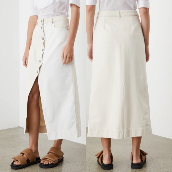 GANNI Scalloped Two-Tone Cream Denim Midi Skirt (34/US 4) - Picture 5 of 16